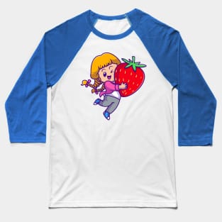 Cute Girl Holding Strawberry Cartoon Baseball T-Shirt